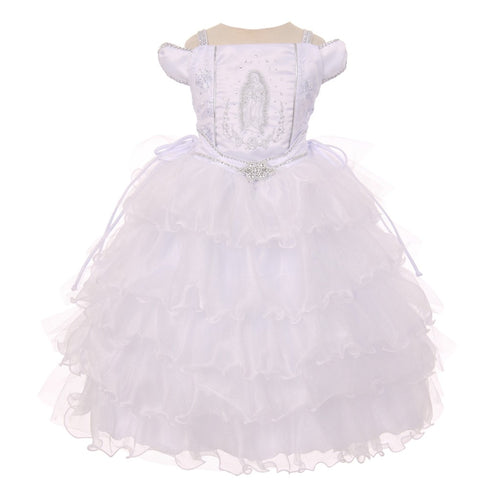 Rainkids Little Girls White Ruffles Virgin Mary Embroidery Baptism Dress 2-6 - SophiasStyle.com